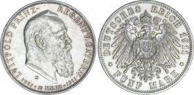 World Coins
German States
5 Marcos. 1911-D. OTTO. BAVIERA. MUNICH. 27,75 grs. AR. 90 aniversario nacimiento del Príncipe Regente Leopoldo. KM-999. E...