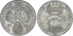 World Coins
German States
32 Chelines (Gulden). 1738-JJJ. LUBECK. 17,82 grs. AR. KM-154. MBC-.