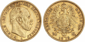 World Coins
German States
20 Marcos. 1872-A. GUILLERMO I. PRUSIA. BERLÍN. 7,91 grs. AU. Fr-3813; KM-501. MBC+.