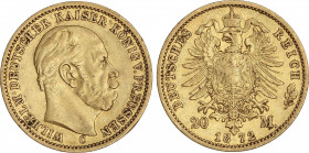 World Coins
German States
20 Marcos. 1872-C. GUILLERMO I. PRUSIA. CLEVE. 7,90 grs. AU. Fr-3821; KM-502. EBC-.