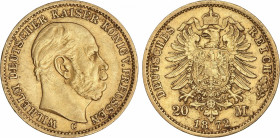 World Coins
German States
20 Marcos. 1872-C. GUILLERMO I. PRUSIA. CLEVE. 7,89 grs. AU. (Levísimas manchitas). Fr-3821; KM-502. MBC+.