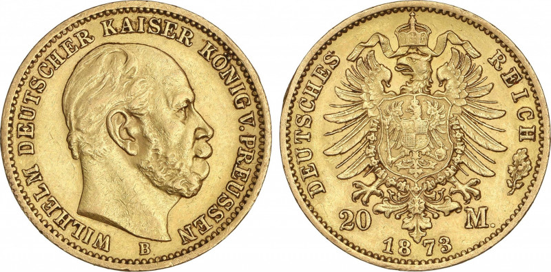 World Coins
German States
20 Marcos. 1873-B. GUILLERMO I. PRUSIA. BRESLAU. 7,9...