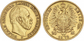 World Coins
German States
20 Marcos. 1873-B. GUILLERMO I. PRUSIA. BRESLAU. 7,94 grs. AU. Fr-3815; KM-501. MBC+.