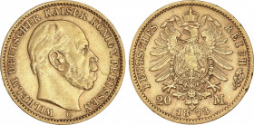 World Coins
German States
20 Marcos. 1873-C. GUILLERMO I. PRUSIA. CLEVE. 7,93 grs. AU. (Leves golpecitos). Fr-3821; KM-502. MBC+.