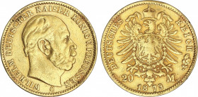 World Coins
German States
20 Marcos. 1873-C. GUILLERMO I. PRUSIA. 7,86 grs. AU. (Ha estado en aro). Fr-3815; KM-501. MBC-.