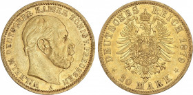 World Coins
German States
20 Marcos. 1879-A. GUILLERMO I. PRUSIA. BERLÍN. 7,92 grs. AU. (Leves golpecitos). Restos de brillo original. Fr-3818; KM-5...