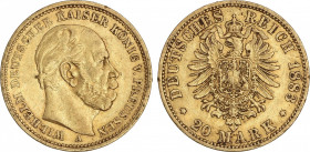 World Coins
German States
20 Marcos. 1883-A. GUILLERMO I. PRUSIA. BERLÍN. 7,90 grs. AU. (Leves golpecitos). Fr-3818; KM-505. MBC+.