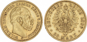 World Coins
German States
20 Marcos. 1886-A. GUILLERMO I. PRUSIA. BERLÍN. 7,93 grs. AU. (Leves golpecitos). Fr-3818; KM-505. MBC+.