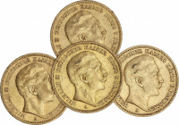 World Coins
German States
Lote 4 monedas 20 Marcos. 1888 a 1893. GUILLERMO II. PRUSIA. BERLÍN. AU. A EXAMINAR. Fr-3831; KM-521. MBC+.