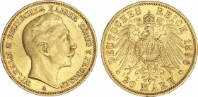 World Coins
German States
20 Marcos. 1896-A. GUILLERMO II. PRUSIA. 7,94 grs. AU. (Pequeños golpecitos). Fr-3831; KM-521. MBC+.