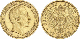 World Coins
German States
20 Marcos. 1898-A. GUILLERMO II. PRUSIA. 7,94 grs. AU. (Pequeños golpecitos). Fr-3831; KM-521. MBC+.