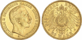 World Coins
German States
20 Marcos. 1899-A. GUILLERMO II. PRUSIA. BERLÍN. 7,96 grs. AU. (Leves golpecitos). Brillo original. Fr-3831; KM-521. EBC.