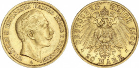 World Coins
German States
20 Marcos. 1908-A. GUILLERMO II. PRUSIA. BERLÍN. 7,96 grs. AU. (Pequeños golpecitos). Fr-3831; KM-521. EBC-.