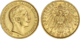 World Coins
German States
20 Marcos. 1909-A. GUILLERMO II. PRUSIA. BERLÍN. 7,95 grs. AU. Fr-3831; KM-521. EBC.