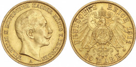 World Coins
German States
20 Marcos. 1911-A. GUILLERMO II. PRUSIA. BERLÍN. 7,95 grs. AU. (Leves golpecitos). Fr-3831; KM-521. EBC-.