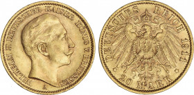 World Coins
German States
20 Marcos. 1911-A. GUILLERMO II. PRUSIA. 7,93 grs. AU. (Leves golpecitos). Fr-3831; KM-521. EBC-.