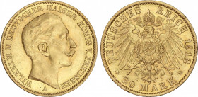 World Coins
German States
20 Marcos. 1912-A. GUILLERMO II. PRUSIA. BERLÍN. 7,98 grs. AU. (Ínfimos golpecitos). Brillo original. Fr-3831; KM-521. SC-...
