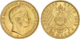 World Coins
German States
20 Marcos. 1912-A. GUILLERMO II. PRUSIA. BERLÍN. 7,97 grs. AU. (Ínfimos golpecitos). Brillo original. Fr-3831; KM-521. EBC...