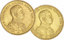 World Coins
German States
Lote 2 monedas 20 Marcos. 1914-A. GUILLERMO II. PRUSIA. BERLÍN. AU. Brillo original. Fr-3833; KM-537. EBC y EBC+.