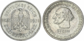 World Coins
Germany
3 Reichsmark. 1931-A. REPÚBLICA DE WEIMAR. BERLÍN. 15,03 grs. AR. Centenario muerte Von Stein. (Ligeros golpecitos). ESCASA. KM-...