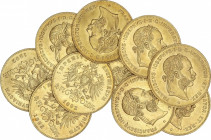 World Coins
Austria
Lote 10 monedas 4 Florines-10 Francos. 1892. FRANCISCO JOSÉ I. AU. Reacuñación (Restrike). Brillo original. Fr-503R; KM-2260. SC...