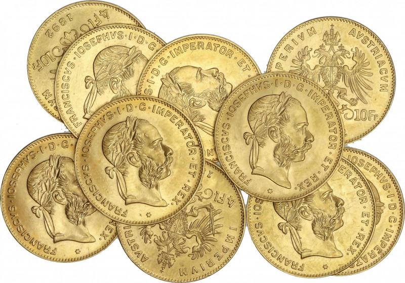 World Coins
Austria
Lote 10 monedas 4 Florines-10 Francos. 1892. FRANCISCO JOS...