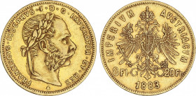 World Coins
Austria
8 Florines-20 Francos. 1883. FRANCISCO JOSÉ I. 6,43 grs. AU. Fr-502; KM-2269. MBC+.