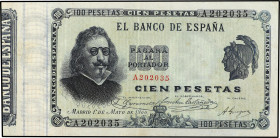 Spanish Banknotes
Spanish Banknotes
100 Pesetas. 1 Mayo 1900. Quevedo. Serie A. (Levísimas roturitas en margen). RARO. Ed-308. MBC+.