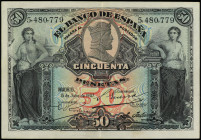 Spanish Banknotes
Spanish Banknotes
50 Pesetas. 15 Julio 1907. Catedral de Burgos. (Arrugas). Ed-319. (EBC-).
