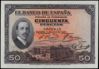 Spanish Banknotes
Spanish Banknotes
50 Pesetas. 17 Mayo 1927. Alfonso XIII. Ed-326. EBC+.