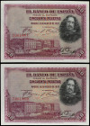 Spanish Banknotes
Spanish Banknotes
Lote 2 billetes 50 Pesetas. 15 Agosto 1928. Velázquez. Sin Serie. (Alguna esquina levísimamente redondeada). Ed-...