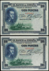 Spanish Banknotes
Spanish Banknotes
Lote 2 billetes 100 Pesetas. 1 Julio 1925. Felipe II. Sin Serie. Pareja correlativa. (Leves arruguitas y leves m...