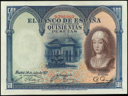 Spanish Banknotes
Spanish Banknotes
500 Pesetas. 24 Julio 1927. Isabel ´la Católica´. Ed-327. SC-.