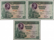 Spanish Banknotes
Spanish Banknotes
Lote 3 billetes 500 Pesetas. 15 Agosto 1928. Cardenal Cisneros. Trío correlativo. (Uno levísimas manchitas de im...
