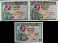 Spanish Banknotes
Spanish Banknotes
Lote 3 billetes 500 Pesetas. 15 Agosto 1928. Cardenal Cisneros. (Leves arruguitas). Ed-356. SC.