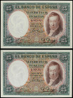Spanish Banknotes
Spanish Banknotes
Lote 2 billetes 25 Pesetas. 25 Abril 1931. Vicente Lopez. Pareja correlativa. Ed-358. SC.
