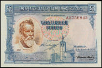 Spanish Banknotes
Spanish Banknotes
25 Pesetas. 31 Agosto 1936. Sorolla. Serie A. Ed-367a. SC.