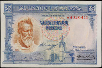 Spanish Banknotes
Spanish Banknotes
25 Pesetas. 31 Agosto 1936. Sorolla. Serie A. (Leves arruguitas en alguna esquina). Sin circular, con todo el ap...