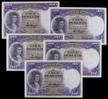 Spanish Banknotes
Spanish Banknotes
Lote 5 billetes 100 Pesetas. 25 Abril 1931. Fernández de Córdoba. Todos correlativos. Ed-360. SC.