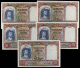 Spanish Banknotes
Spanish Banknotes
Lote 5 billetes 500 Pesetas. 25 Abril 1931. Elcano. Incluye dos pareja correlativa. (leves arruguitas en margen)...