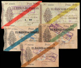 Spanish Banknotes
Civil War
Serie 5 billetes 5, 10, 25, 50 y 100 Pesetas. 1936. EL BANCO DE ESPAÑA. GIJÓN. A EXAMINAR. Ed-380/384. MBC a MBC+.