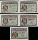 Spanish Banknotes
Estado Español
Lote 5 billetes 1 Peseta. 28 Febrero 1938. Serie D. Todos correlativos. Ed-427a. SC.