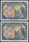 Spanish Banknotes
Estado Español
Lote 2 billetes 1 Peseta. 1 Junio 1940. Hernán Cortés. Serie C, pareja correlativa. (Uno con leve arruguita). Ed-44...