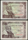 Spanish Banknotes
Estado Español
Lote 2 billetes 1 Peseta. 15 Junio 1945. Isabel ´La Católica´. Sin serie y Serie A. Ed-448, 448a. EBC a SC.