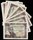 Spanish Banknotes
Estado Español
Lote 14 billetes 1 Peseta. 15 Junio 1945. Isabel ´La Católica´. Serie A pareja correlativa, Serie D dos parejas cor...