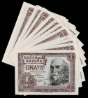Spanish Banknotes
Estado Español
Lote 18 billetes 1 Peseta. 22 Julio 1953. Marqués de Santa Cruz. Series A, C, H, P, Q y W. 6 Tríos correlativos. Ed...