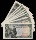 Spanish Banknotes
Estado Español
Lote 10 billetes 5 Pesetas. 15 Junio 1945. Capitulaciones de Santa Fe. Series B, G(4), H(4) y K. MBC+ a SC.
