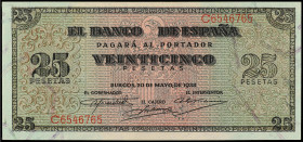 Spanish Banknotes
Estado Español
25 Pesetas. 20 Mayo 1938. Giralda de Sevilla. Serie C. Ed-430a. SC.
