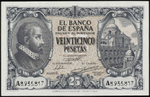 Spanish Banknotes
Estado Español
25 Pesetas. 9 Enero 1940. Herrera. Serie A. Ed-436. SC.
