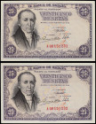 Spanish Banknotes
Estado Español
Lote 2 billetes 25 Pesetas. 19 Febrero 1946. Flórez Estrada. Serie A. Pareja correlativa. (Leve arruga en esquina)....